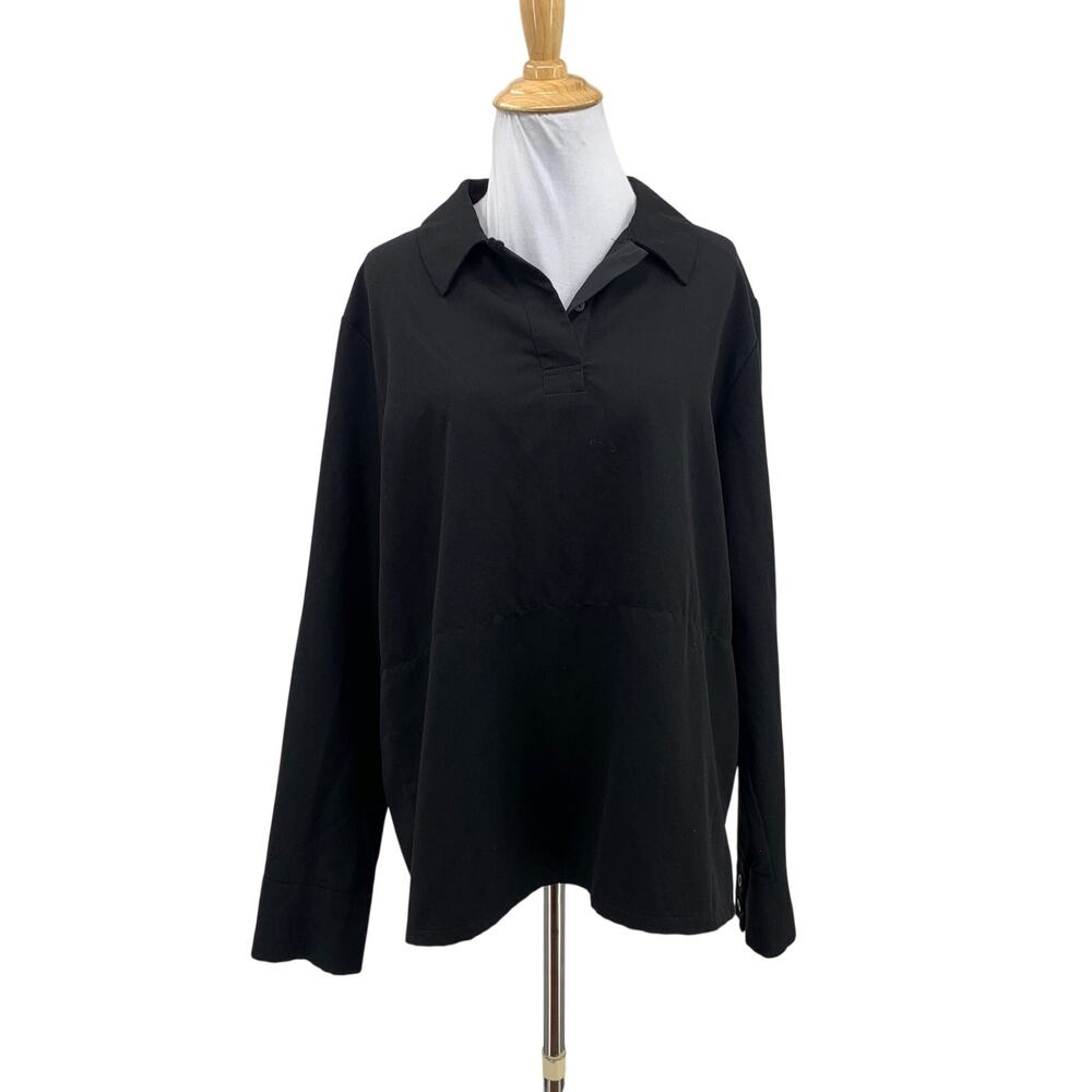 Figs Polo Shirt Womens XL Black Nala Scrub Stretch Long Sleeve Collared Pockets
